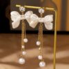 Elegant Bow and Pearl Drop Earrings - Image 2