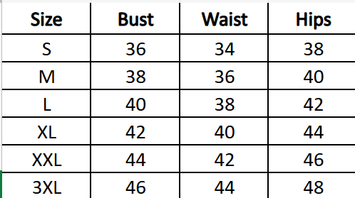 SIZE CHART